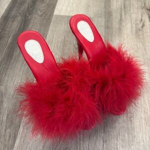 VIP Red Maribou Feathered High Heels Womens 7/7.5 Stiletto